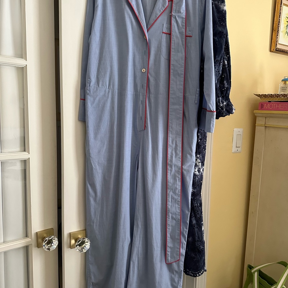 J. Crew Light Blue red trim pantsuit. Medium